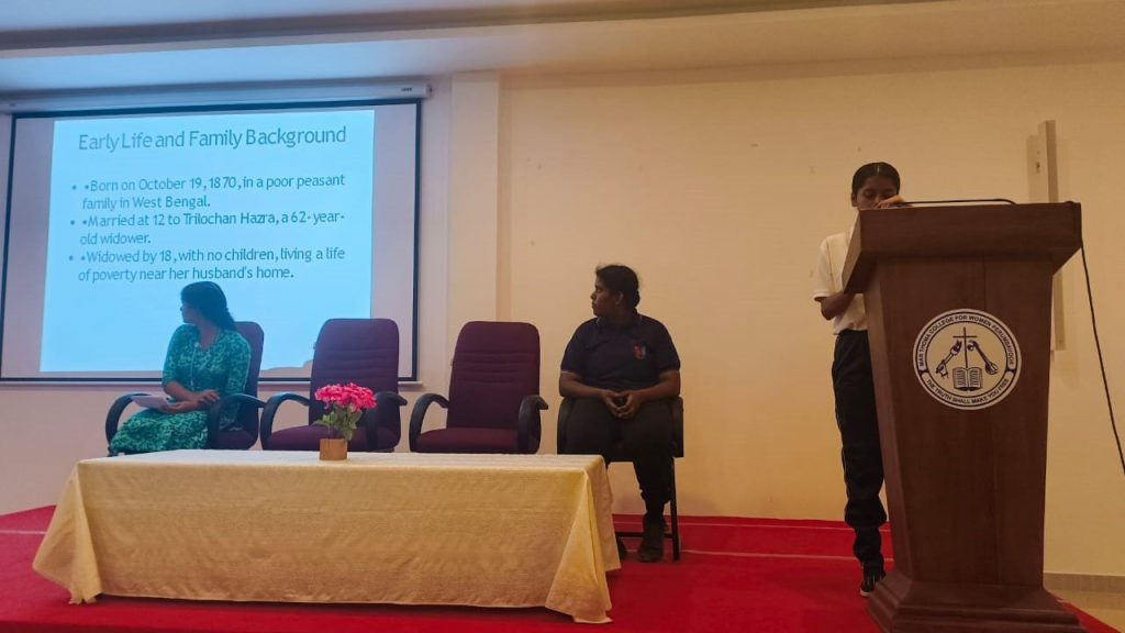 Inspirational Women Presentation Series I on Mathangi Hasra, Freedom fighter was done by Ms Minnu George, I BA English